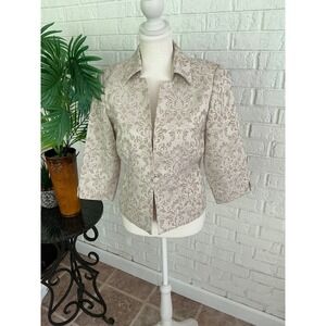 Jessica Howard Blazer Women 6P Beige Excellent Damask Sequin Evening Jacket